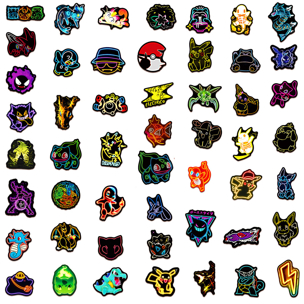 Neon Stickers Pikachu Cartoon Decals for Kids Waterproof DIY Phone & Skateboard Stickers