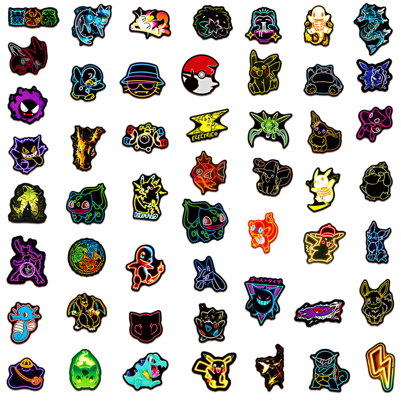 Neon Stickers Pikachu Cartoon Decals for Kids Waterproof DIY Phone & Skateboard Stickers