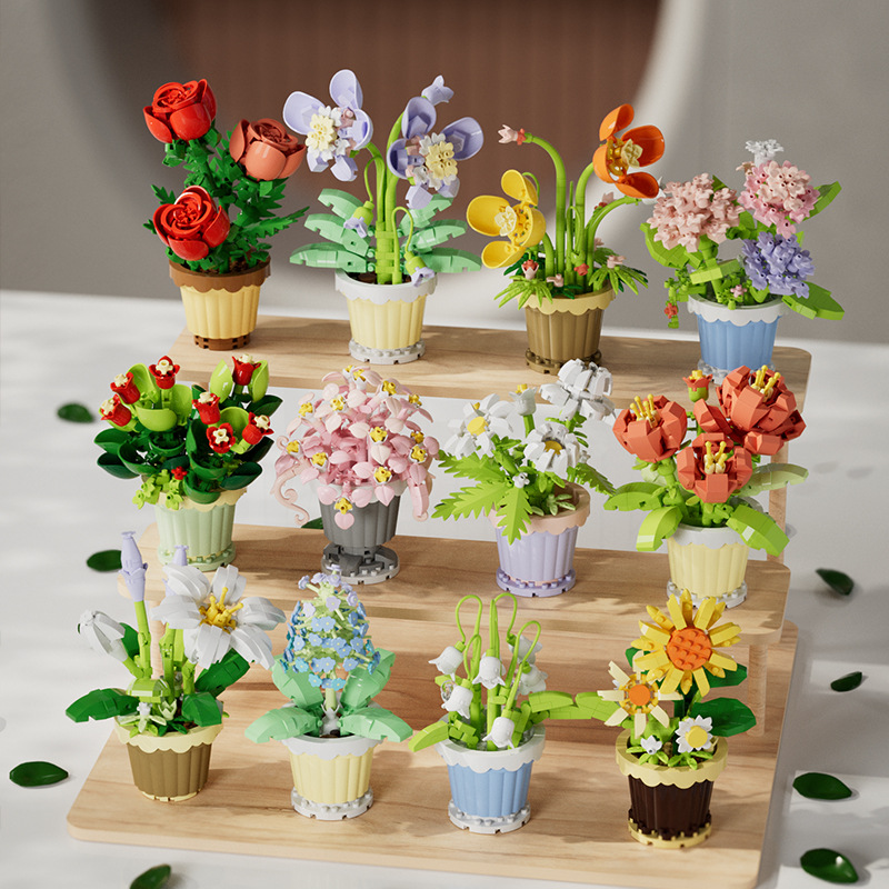 Creative Building Block Bouquet Eternal Rose Sunflower Plant Assembled Building Block Toy Gift 0