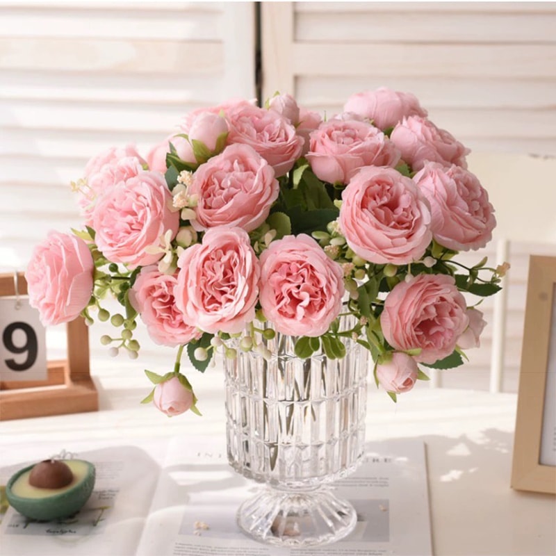 Rose Pink Peony Silk Bouquet Wedding Home Decor Artificial Flower Arrangement 1