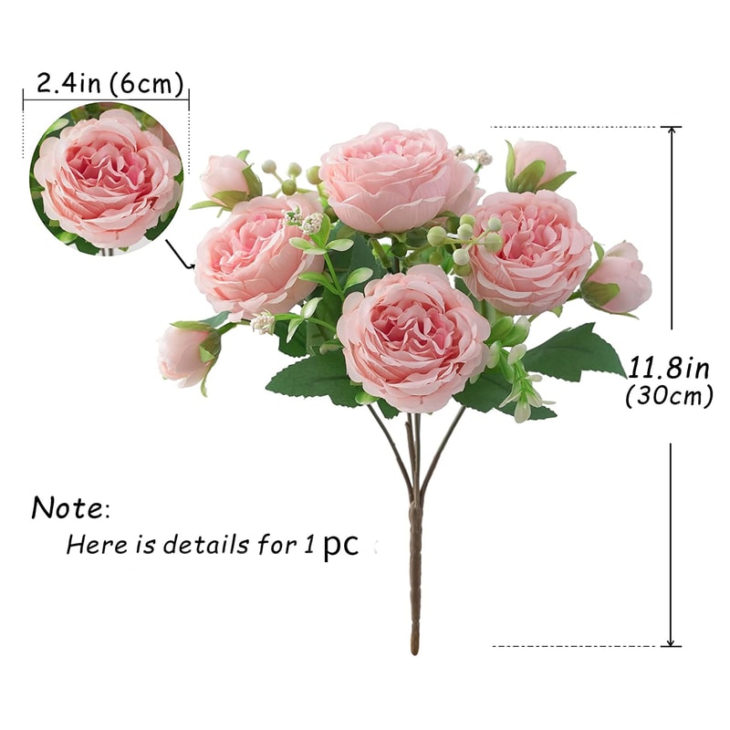 Rose Pink Peony Silk Bouquet Wedding Home Decor Artificial Flower Arrangement 2