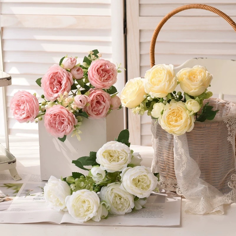 Rose Pink Peony Silk Bouquet Wedding Home Decor Artificial Flower Arrangement 3