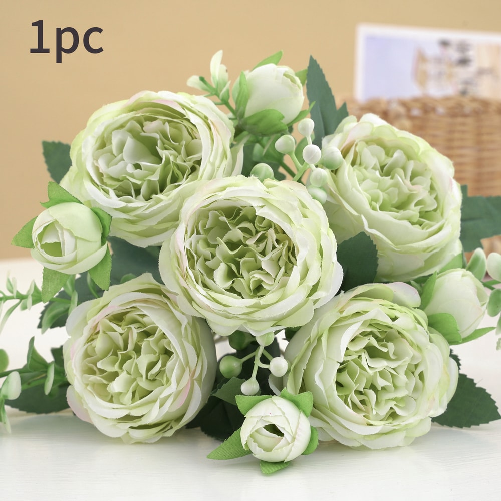 Rose Pink Peony Silk Bouquet Wedding Home Decor Artificial Flower Arrangement 9