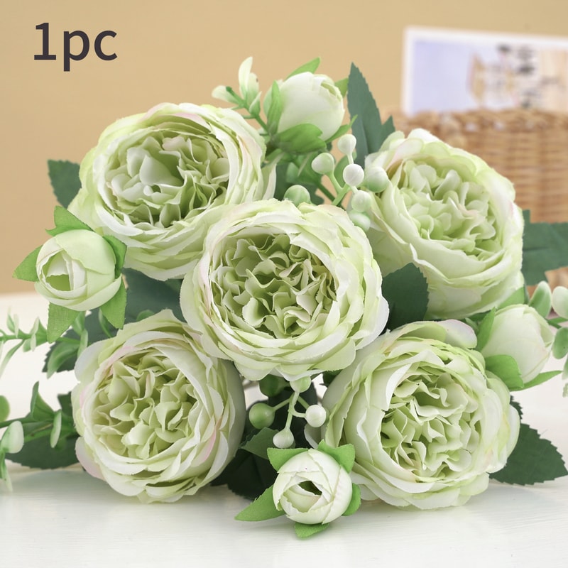 Rose Pink Peony Silk Bouquet Wedding Home Decor Artificial Flower Arrangement 9