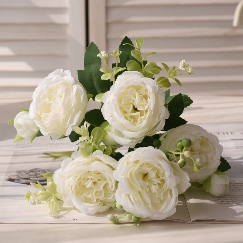 Rose Pink Peony Silk Bouquet Wedding Home Decor Artificial Flower Arrangement 10