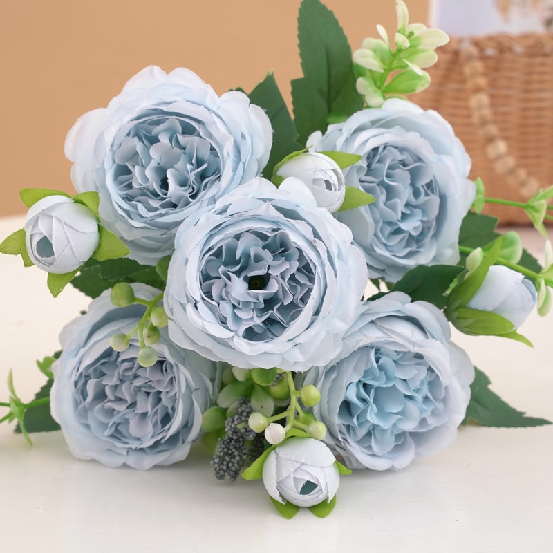 Rose Pink Peony Silk Bouquet Wedding Home Decor Artificial Flower Arrangement 12