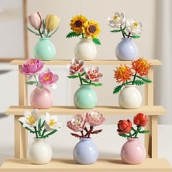 building block flower pot set diy rose & lily bouquet with cute planter for home decor & gifts