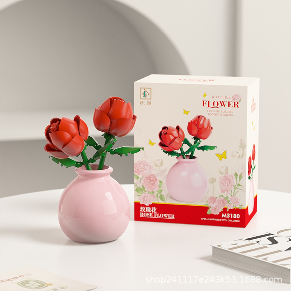 Building Block Flower Pot Set DIY Rose Lily Bouquet With Cute Planter For Home Decor Gifts 2