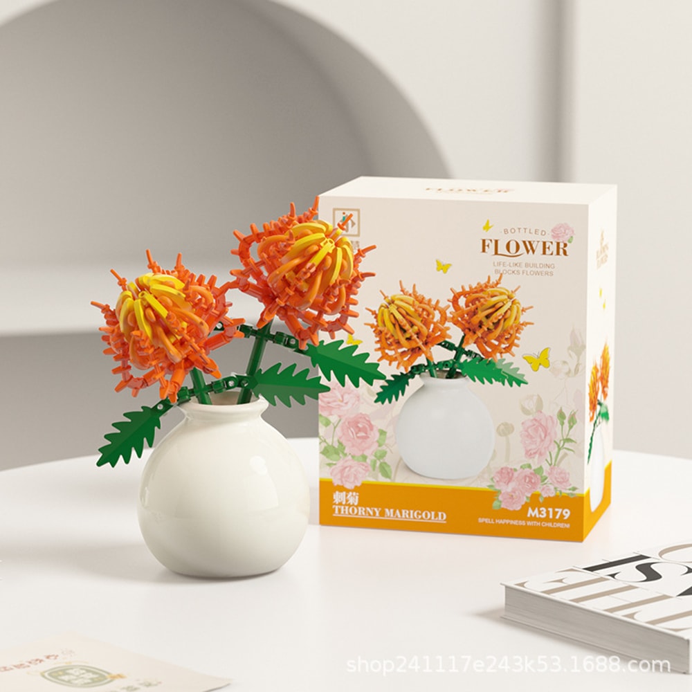 Building Block Flower Pot Set DIY Rose Lily Bouquet With Cute Planter For Home Decor Gifts 3