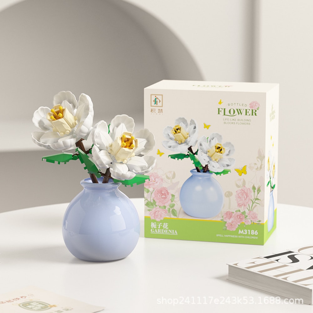 Building Block Flower Pot Set DIY Rose Lily Bouquet With Cute Planter For Home Decor Gifts 5