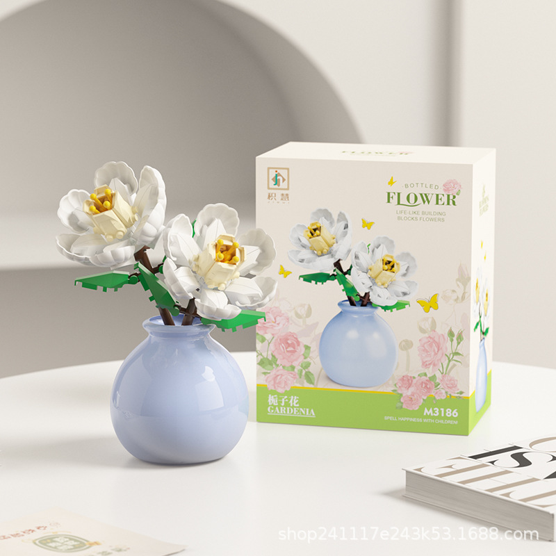 Building Block Flower Pot Set DIY Rose Lily Bouquet With Cute Planter For Home Decor Gifts 5