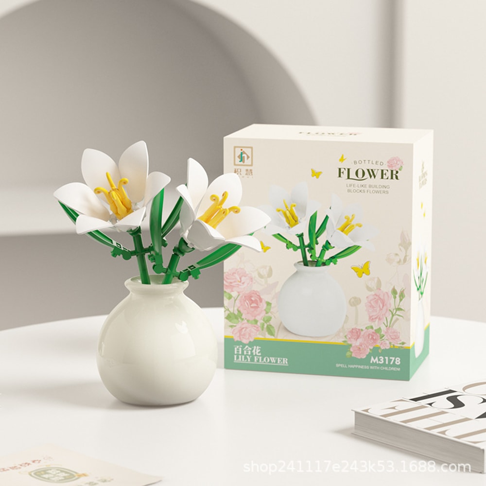Building Block Flower Pot Set DIY Rose Lily Bouquet With Cute Planter For Home Decor Gifts 4