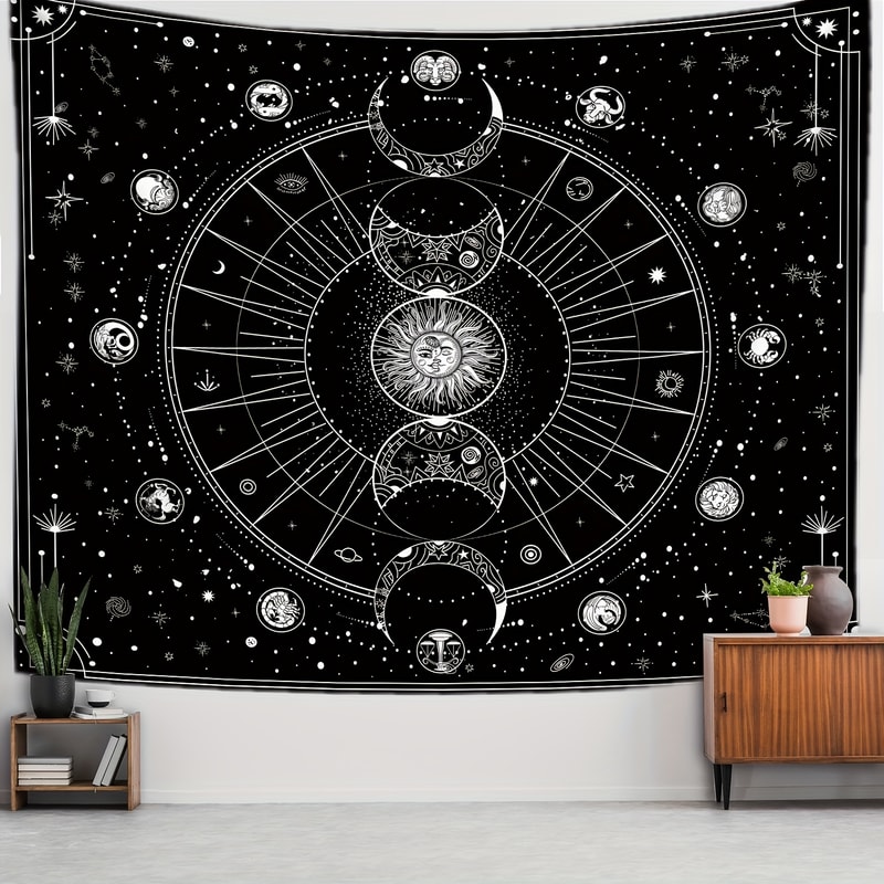 Sun and Moon Horoscope Tapestry Celestial Wall Art for Home Decor