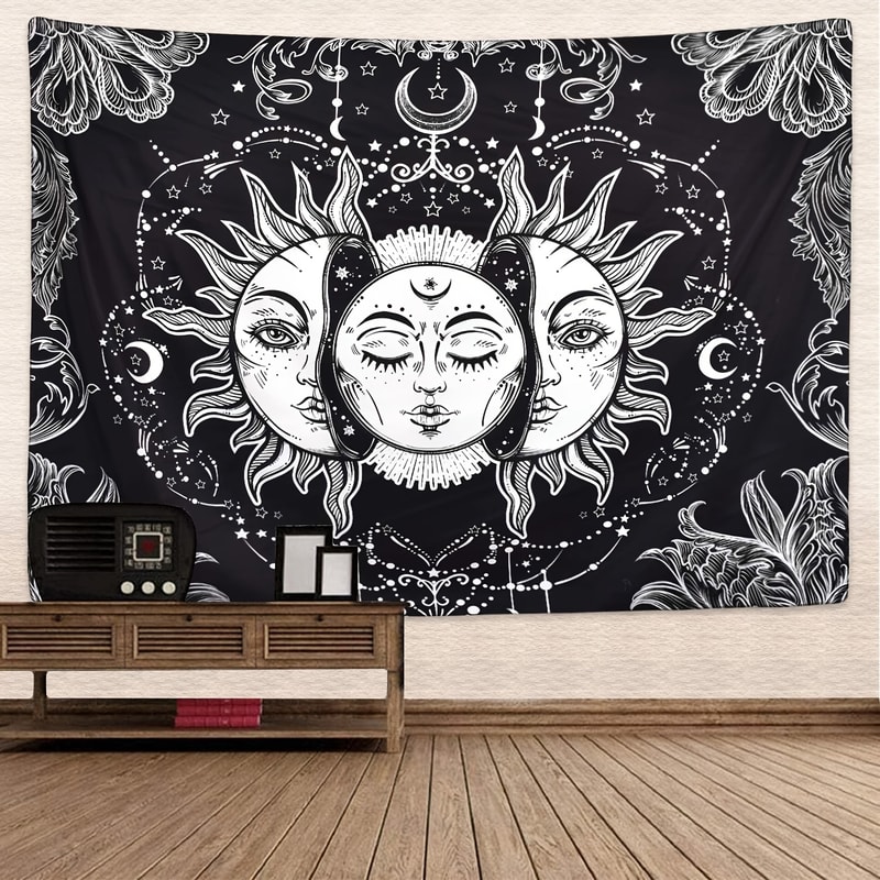 Sun and Moon Horoscope Tapestry Celestial Wall Art for Home Decor
