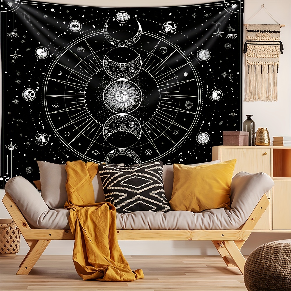 Sun and Moon Horoscope Tapestry Celestial Wall Art for Home Decor