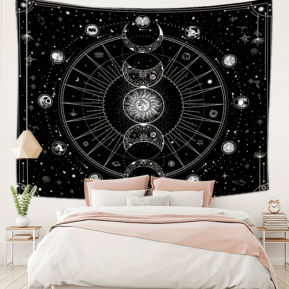 Sun and Moon Horoscope Tapestry Celestial Wall Art for Home Decor