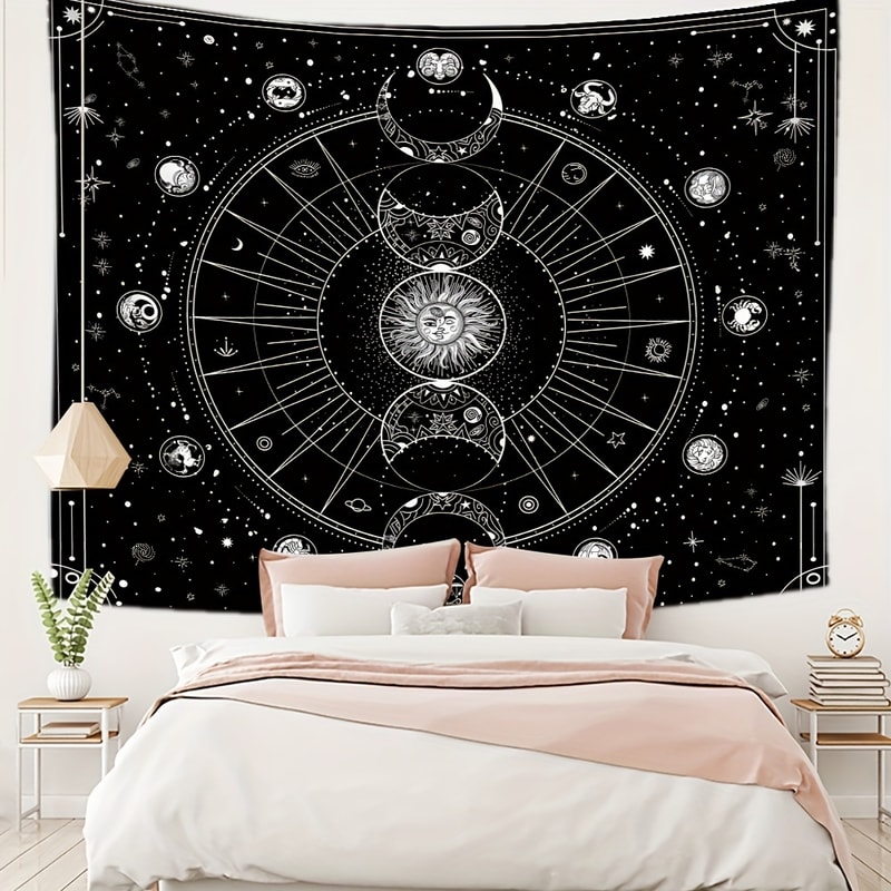 Sun and Moon Horoscope Tapestry Celestial Wall Art for Home Decor