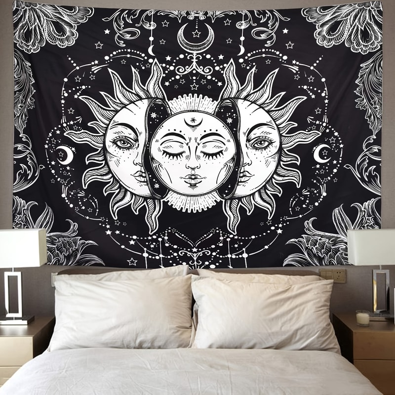 Sun and Moon Horoscope Tapestry Celestial Wall Art for Home Decor