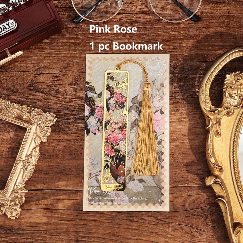 Vintage Floral Tassel Metal Bookmark with Hollow Bronzing for Book Lovers, Writers & Students