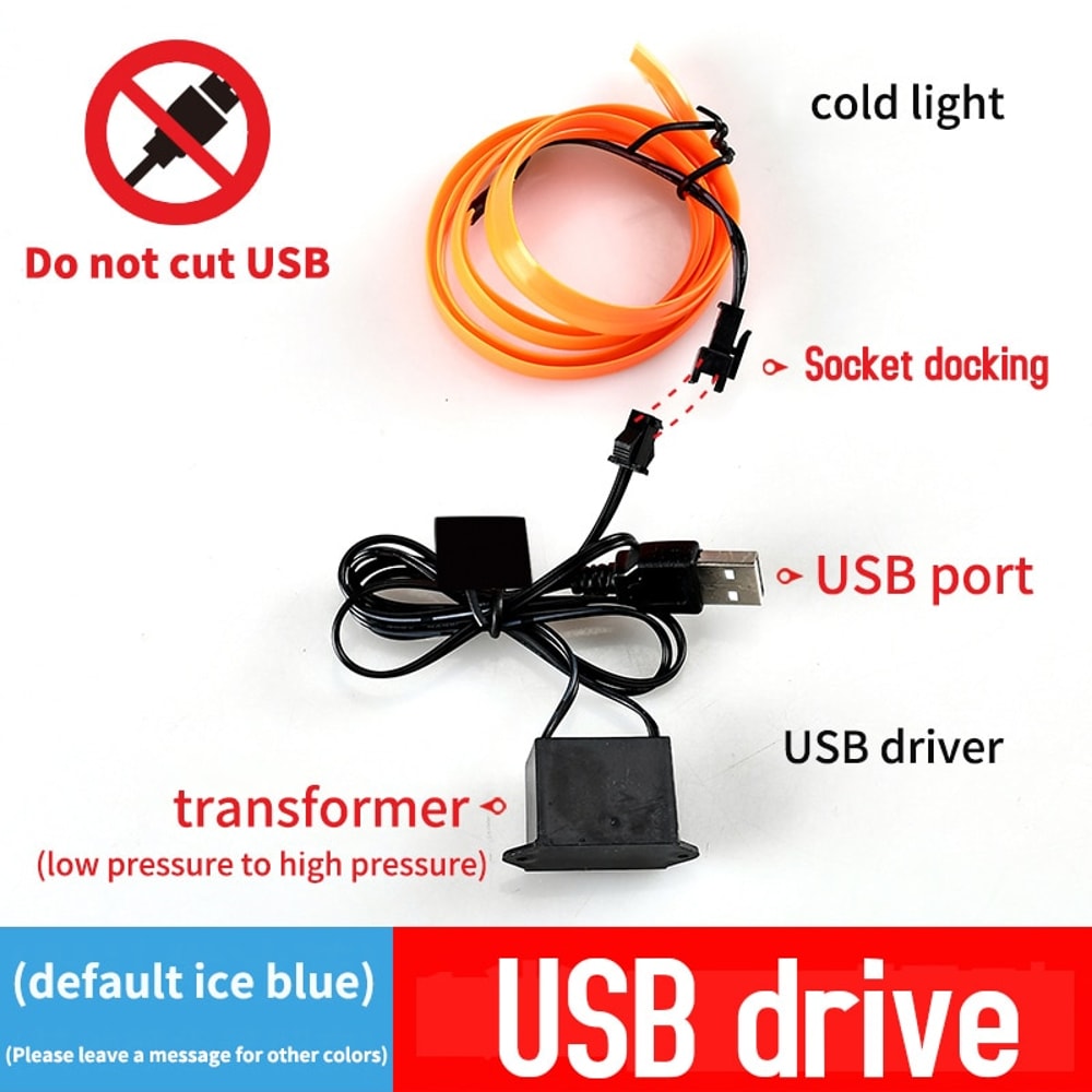 USB Car Interior Ambient Light EL Wire Strip