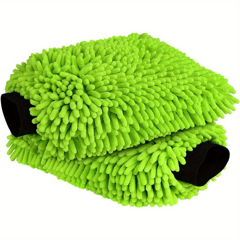Green Microfiber Car Wash Gloves Scratch Lint Free Set For Car Cleaning And Detailing 4
