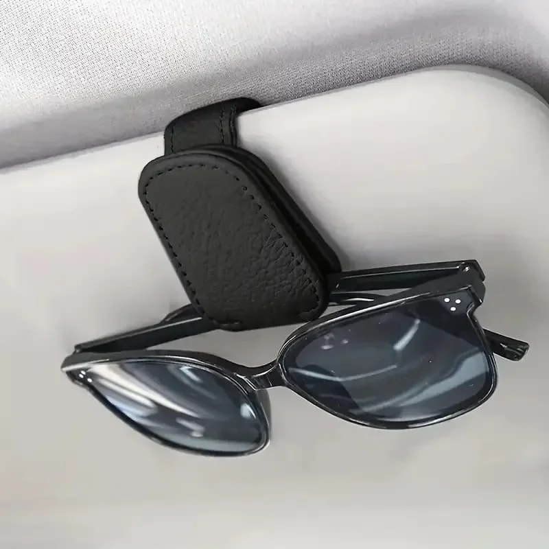 Magnetic Leather Sunglasses Holder Ticket Clip For Car Sunshades 0