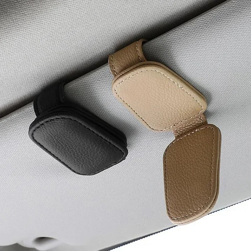 Magnetic Leather Sunglasses Holder Ticket Clip For Car Sunshades 1
