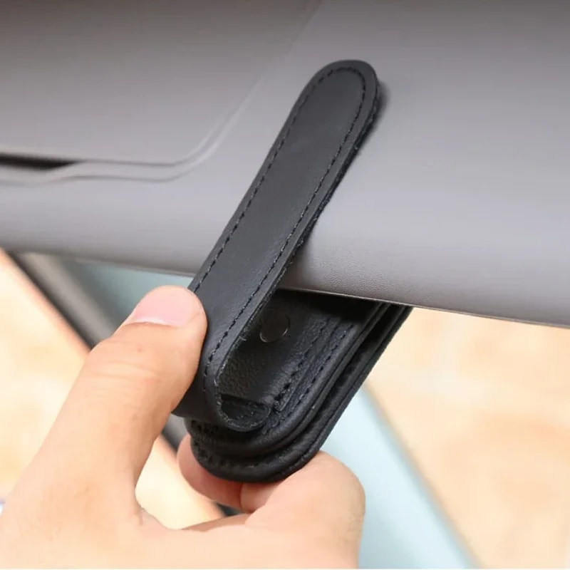 Magnetic Leather Sunglasses Holder Ticket Clip For Car Sunshades 2