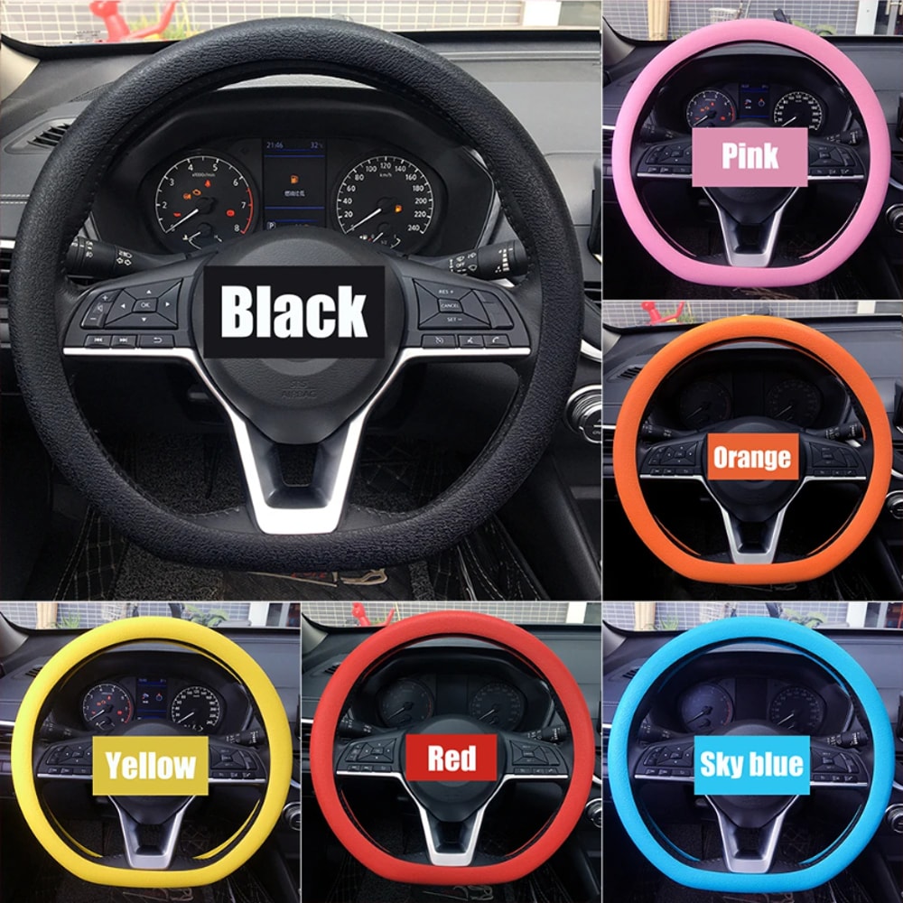 Universal Car Silicone Steering Wheel Cover Non Slip, Elastic Fit for Steering Wheels, Multi Color Car Decor