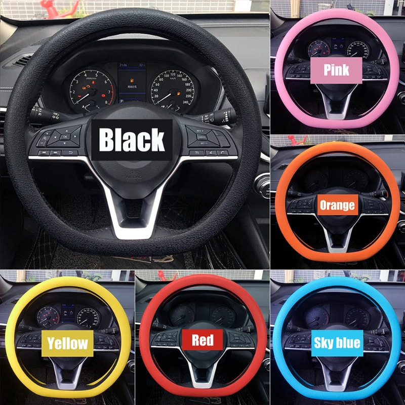 Universal Car Silicone Steering Wheel Cover Non Slip, Elastic Fit for Steering Wheels, Multi Color Car Decor