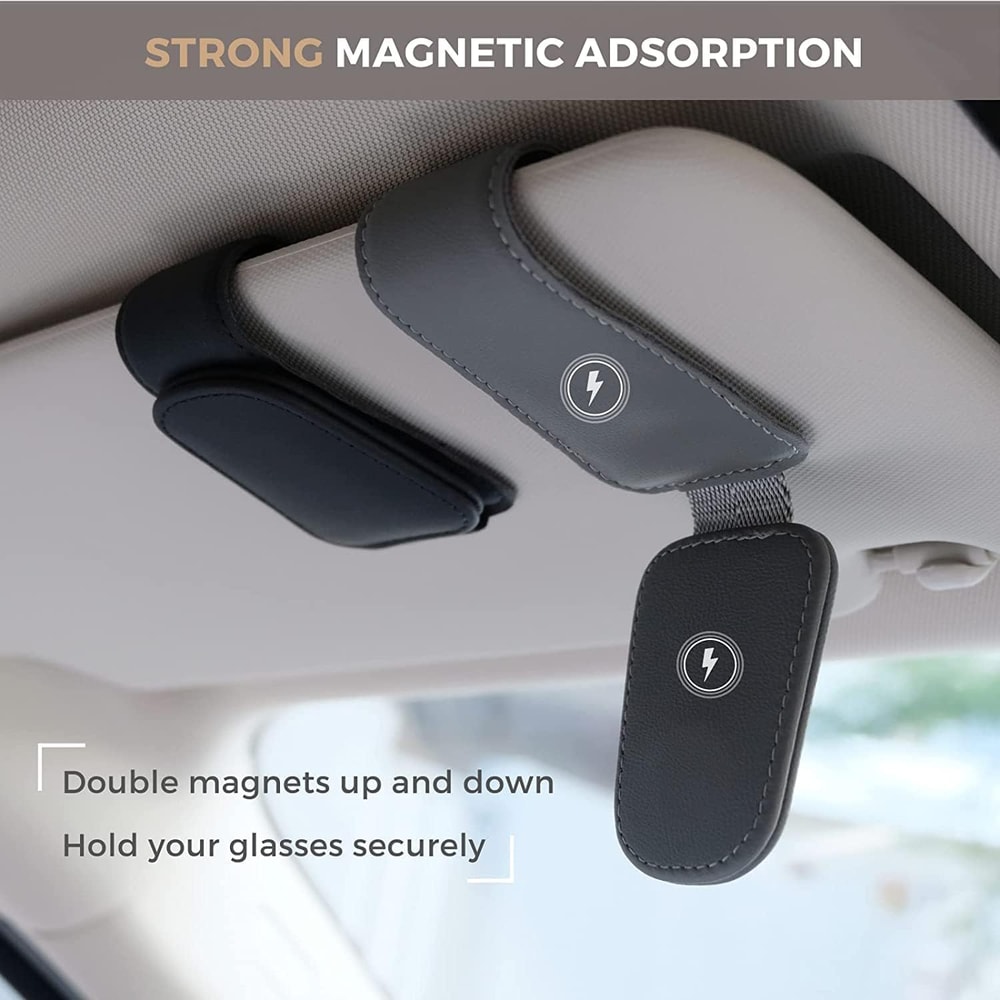 Magnetic Leather Sunglass Holder For Car Visor Eyeglass Clip Mount 1