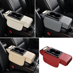 universal car armrest cushion with cup holder & tissue box multifunctional pu leather center console armrest