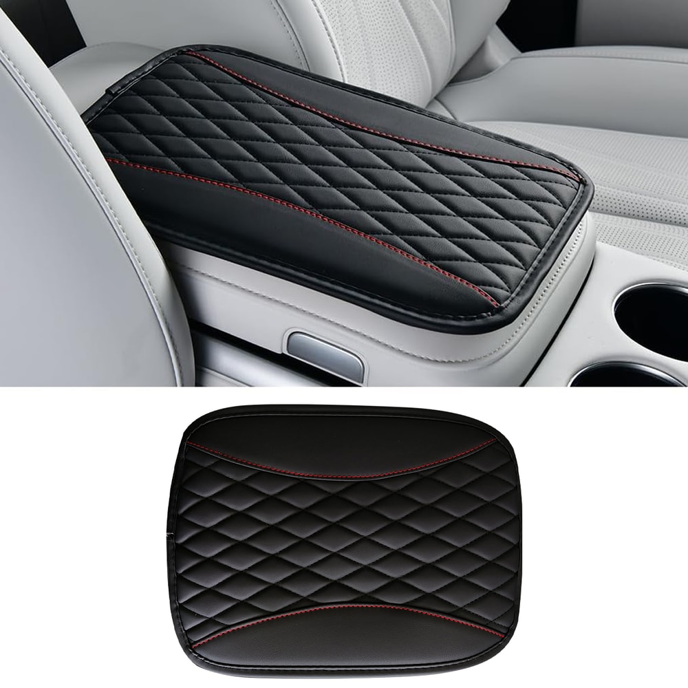 Premium Leather Armrest Pad Diamond Quilted Car Armrest Cover Center Console Protector With Comfor 0