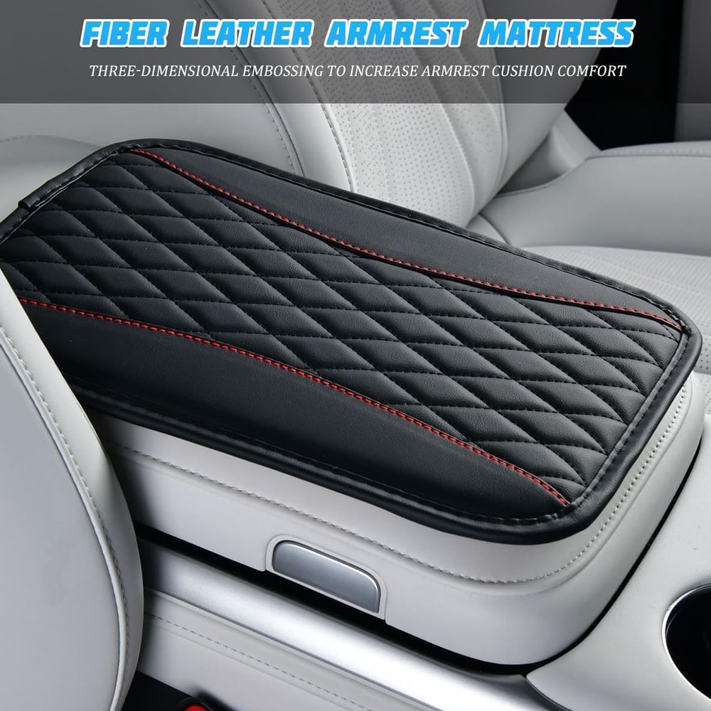 Premium Leather Armrest Pad Diamond Quilted Car Armrest Cover Center Console Protector With Comfor 3