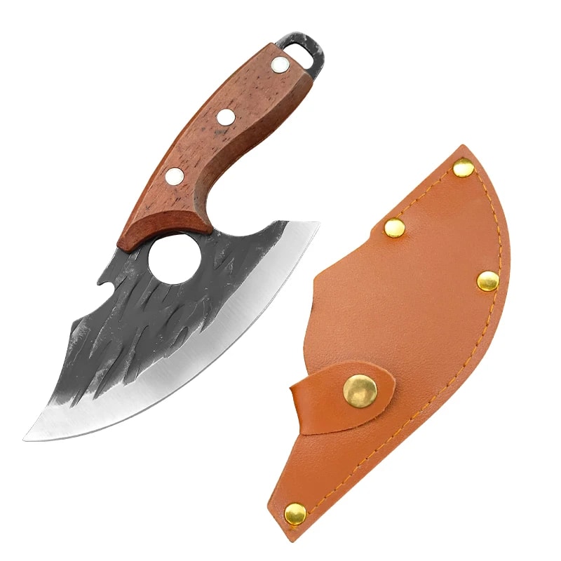 Forged Meat Cleaver Boning Knife With Sheath And Bottle Opener 3