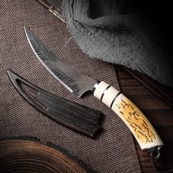 sharp damascus boning knife with curved blade