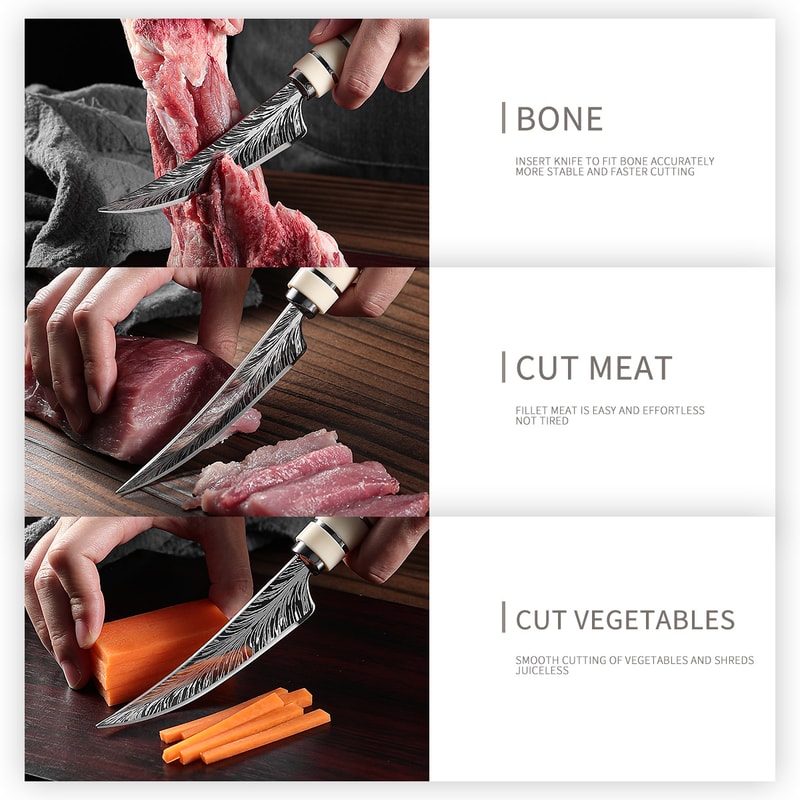 Sharp Damascus Boning Knife With Curved Blade