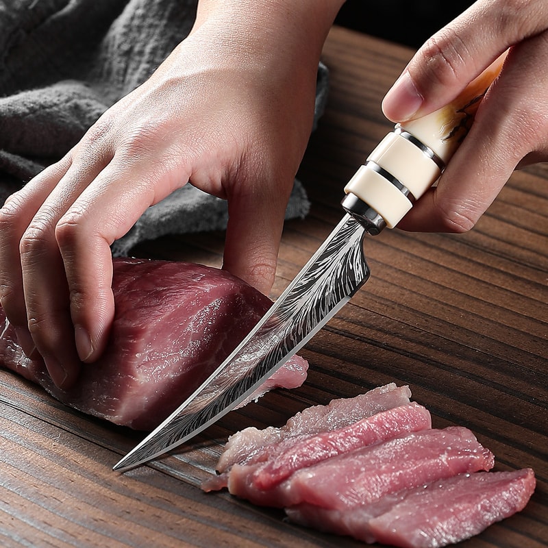 Sharp Damascus Boning Knife With Curved Blade