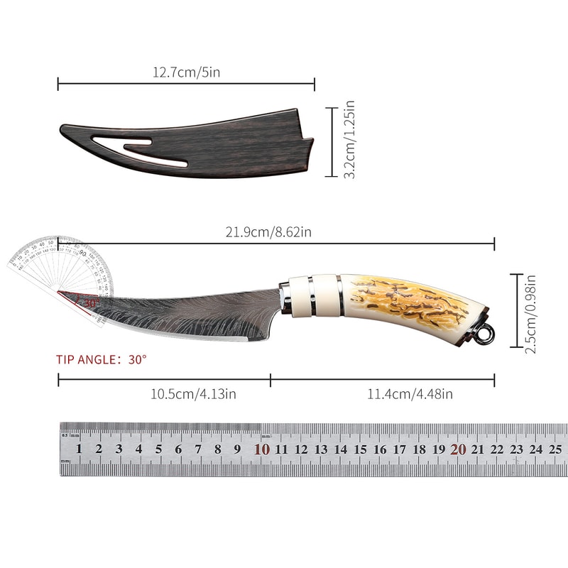 Sharp Damascus Boning Knife With Curved Blade