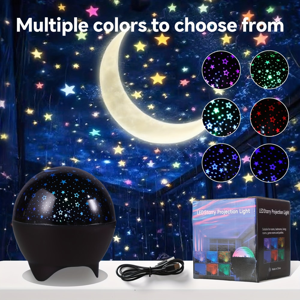 Starry Sky LED Moon Projector USB Night Light for Kids Rooms and Parties