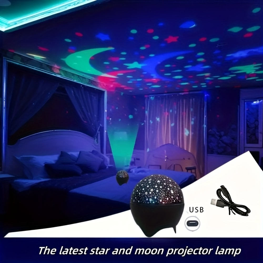 Starry Sky LED Moon Projector USB Night Light for Kids Rooms and Parties