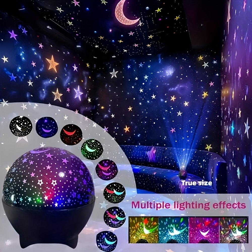Starry Sky LED Moon Projector USB Night Light for Kids Rooms and Parties