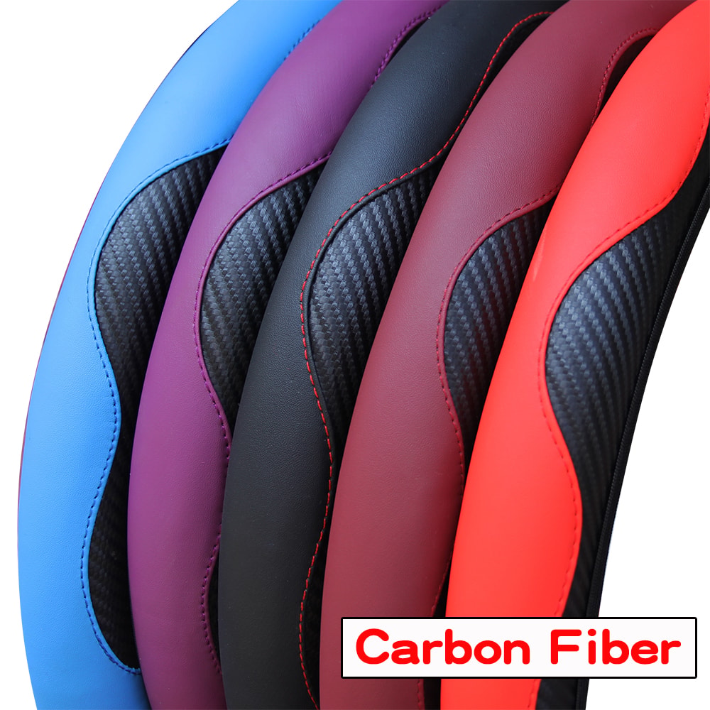 Carbon Fiber PU Leather Steering Wheel Cover Anti Slip Grip 3