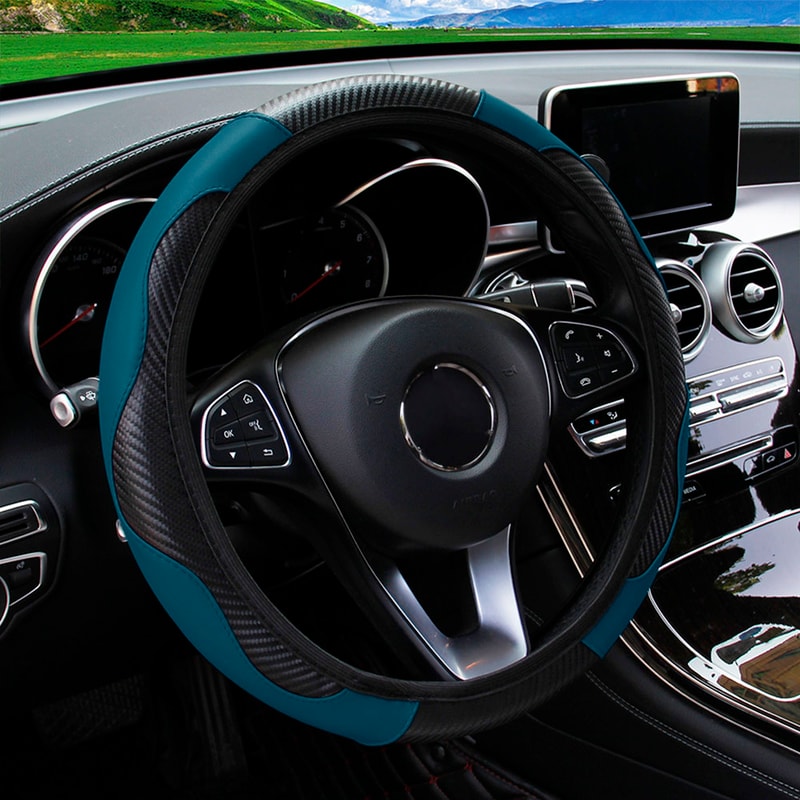 Carbon Fiber PU Leather Steering Wheel Cover Anti Slip Grip 7