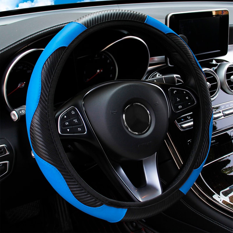 Carbon Fiber PU Leather Steering Wheel Cover Anti Slip Grip 9