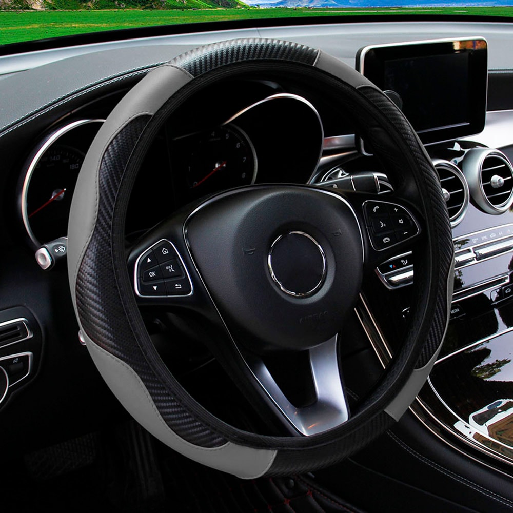 Carbon Fiber PU Leather Steering Wheel Cover Anti Slip Grip 15