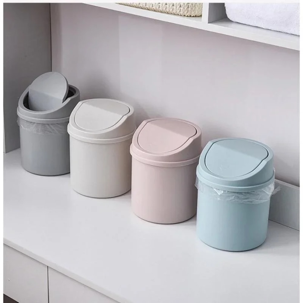 Mini Desktop Trash Can with Lid for Desk Bedroom Vanity