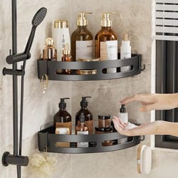 no drill adhesive shower caddy corner bathroom organizer