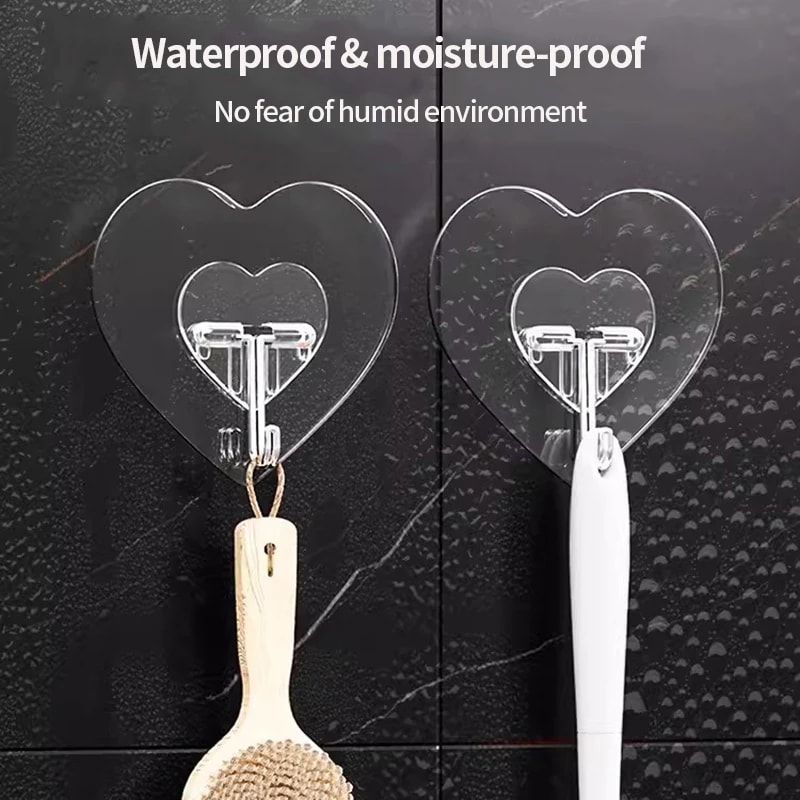 Clear Heart Shape Self Adhesive Wall Hooks Transparent Multi Purpose Hanging Rack 1