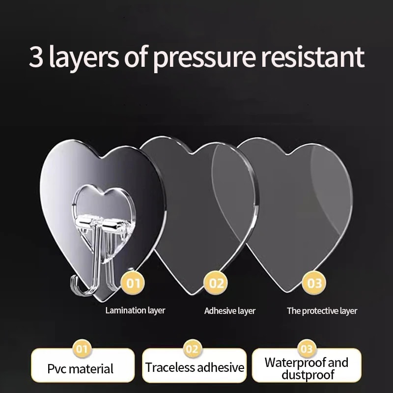 Clear Heart Shape Self Adhesive Wall Hooks Transparent Multi Purpose Hanging Rack 2